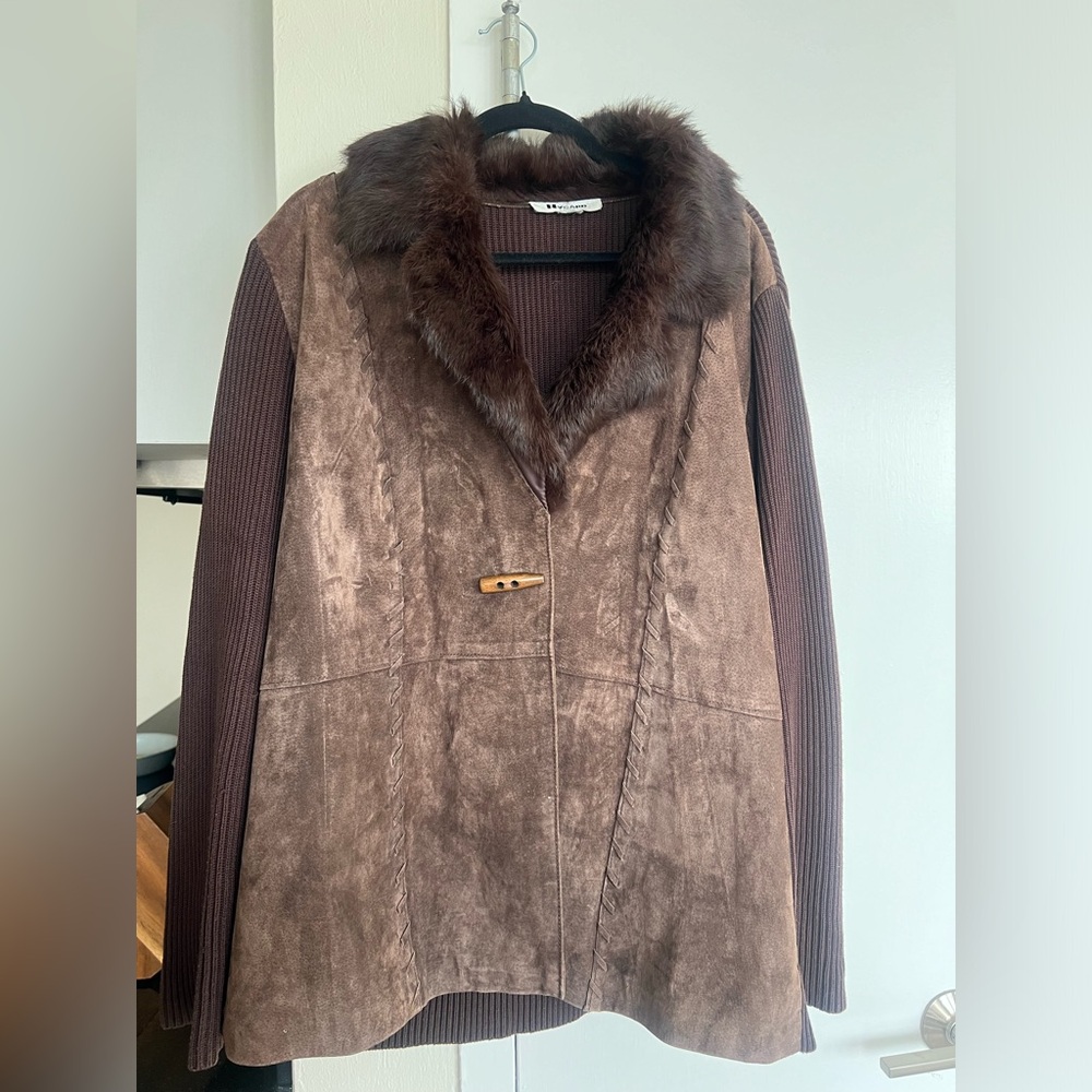 Peter Nygard Brown Teddy Jacket with Faux Fur Collar